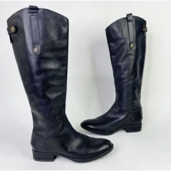 Sam Edelman women's size 6 black‎ leather knee-high penny riding boots - Picture 1 of 8